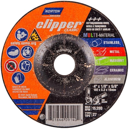 Norton Abrasives Norton Clipper 4 in. D X 5/8 in. Classic Grinding Wheel 70184609140